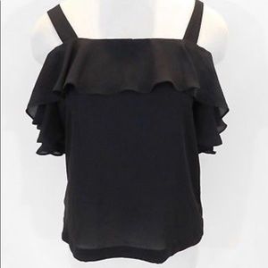 NWT J.Crew Factory cold shoulder black ruffle top